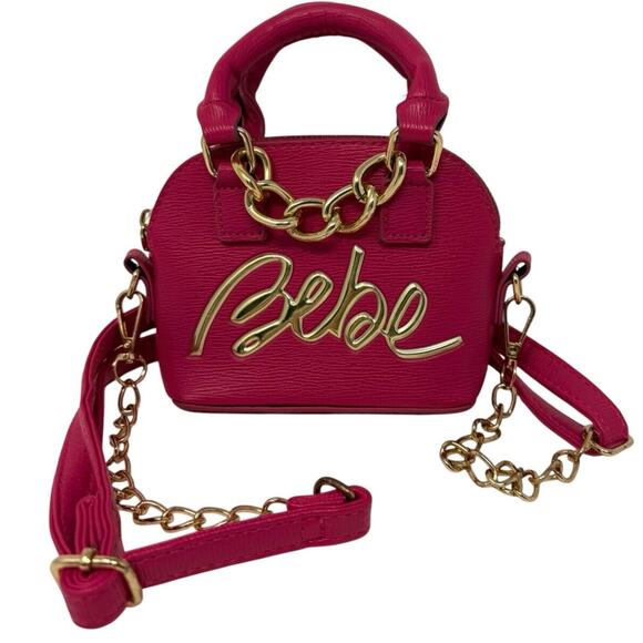 Bebe Gianna Hot Pink Micro Dome Purse Gold Chain Logo Mini Crossbody Bag - Picture 1 of 5